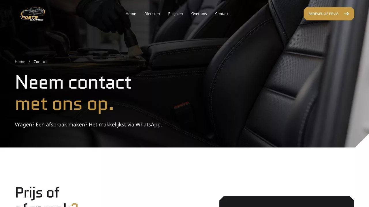 Nieuwe contactpagina van Poets Garage.