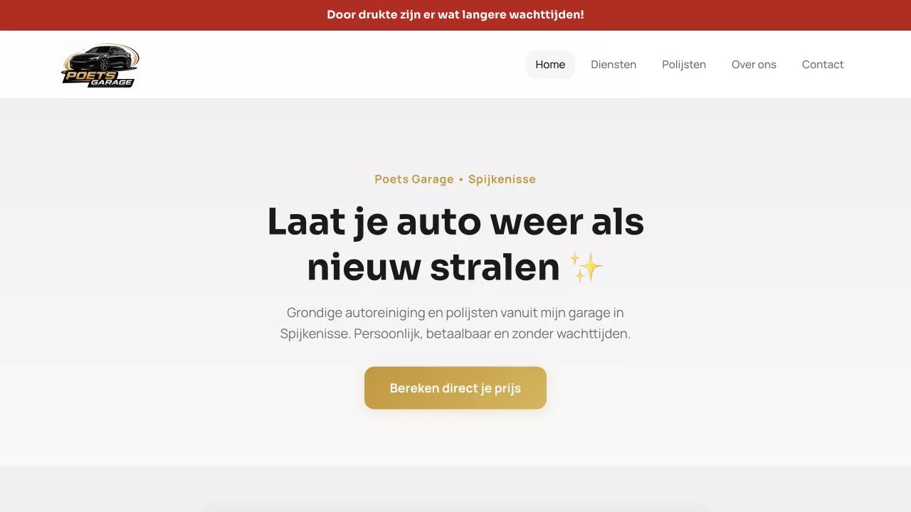 Oude homepage van Poets Garage.