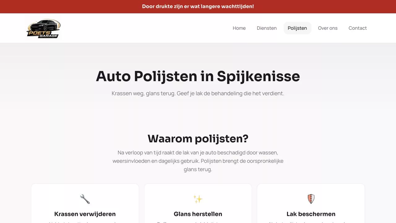 Oude polijstpagina van Poets Garage.