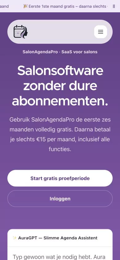 De nieuwe SalonAgendaPro-website op mobiel.