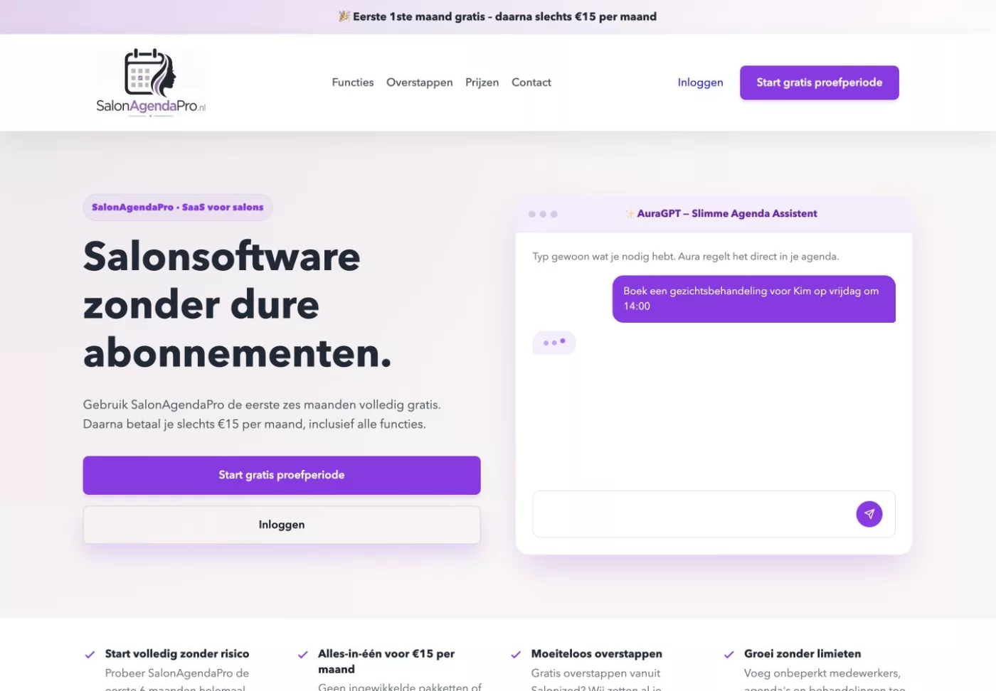 De oorspronkelijke hero van SalonAgendaPro vóór het redesign.